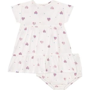 Petit Bateau Jurk met korte mouwen en Bloomer meisje, ecru/meerkleurig, 12 Maanden