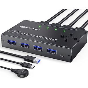 MLEEDA USB 3.0 Switch Selector 4 Poort, KVM Switch 4 Computers delen 4 USB-apparaten,met Bedrade Afstandsbediening Knop en 4 USB 3.0 Kabel