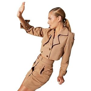 Trendyol Vrouwen ontwerpen oversized double-breasted reverskraag geweven jas, camel, 66 NL