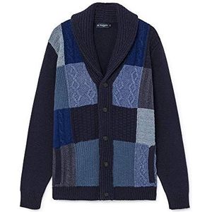 Hackett London Patch Shawl gebreide jas voor heren, blauw (multi blue 5aa), XL