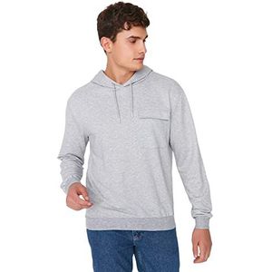 Trendyol Mannen Standaard effen kleur hoodie trui (1 pak), Grijs, S