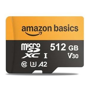 Amazon Basics Snelle snelheid tot 200MB/s Micro SD-kaart, 512 GB, zwart, 1-pack