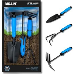 BIKAIN Tuinset – 3 gereedschappen – inclusief brede spade, lans + vork en cultivator – ergonomische en antislip handgrepen – gereedschap van staal