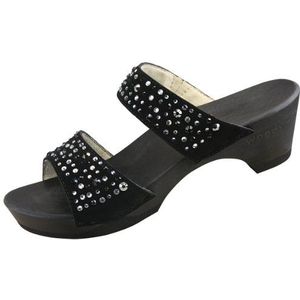 Woody Sandra 11624, clogs en slippers voor dames, zwart, velours, zwart, 39 EU