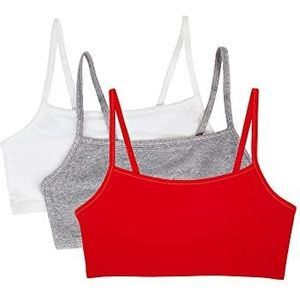 Fruit of the Loom Women's Spaghetti Strap Cotton Pullover Sports Bra, Red Hot/White/Grey Heather, 40
