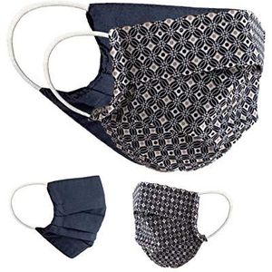 BaF Community-maskers Set van 2 stuks Unisex geïmproviseerd masker Omkeerbaar mondbeschermingsmasker Mond- en neusbescherming Omkeerbaar masker met motief katoen BCI Wasbaar, Marine-1, 1 maat