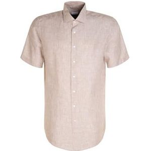 Seidensticker Zakelijk overhemd voor heren, regular fit, zacht, kent-kraag, korte mouwen, 100% linnen, zand, 43