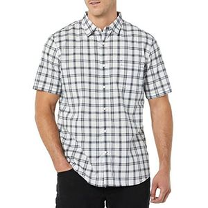 Amazon Essentials Heren Slim-Fit Poplin Shirt met korte mouwen, Navy White Plaid, Large