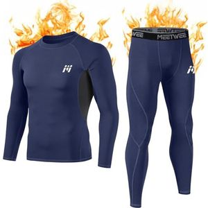 MEETWEE - Thermisch Ondergoed - Blauw - Onderhemd + Onderbroek