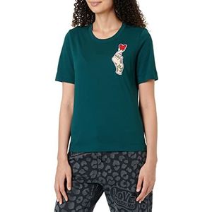 Love Moschino T-shirt voor dames, regular fit, korte mouwen met hartje, Olografische print, groen, 48