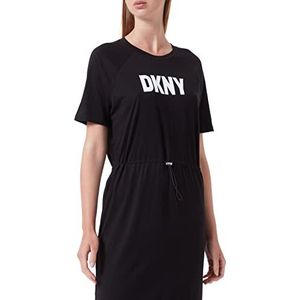 DKNY Damesjurk met trekkoord, met korte mouwen in katoen modal, zwart, S