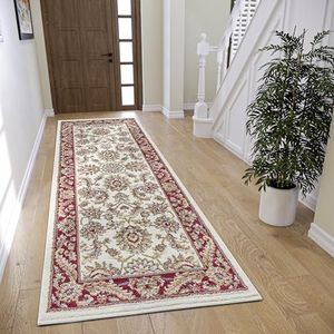 Hanse Home Reni Oosterse loper, klassiek, dicht geweven met ornamenten en bloemenmotieven, zacht, laagpolig voor slaapkamer, eetkamer, woonkamer, hal, crèmerood, 80 x 240 cm