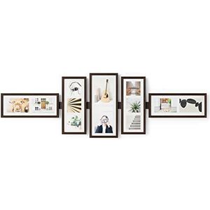 Umbra Shuffle Gallery fotocollage, flexibele fotolijstset voor horizontale, verticale en diagonale montage, verouderd walnoot, set van 5