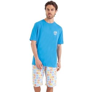 Athena Happy Summer Pijama Set voor heren, Blauw beneden Happy, M