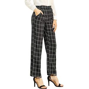 Allegra K Women's Plaid Trousers Pockets Straight Leg Pants Small Black