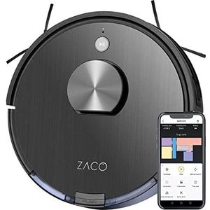 ZACO A10 robotstofzuiger met dweilfunctie (nieuw 2021), 360° lasernavigatie, Alexa & Google Home-bediening, mapping, no-go zones, timer, voor harde vloeren en tapijt, tot 2 uur zuigen of vegen, Grijs