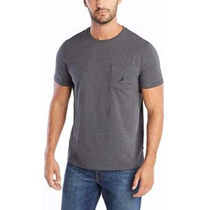 Nautica Men's Solid Crew Neck Short Sleeve Pocket T-Shirt, Charcoal Heather, Medium