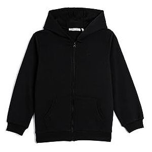 Koton Boys Zip Hooded Sweatshirt Basic Kangaroo Pocket Brushed Interior, zwart (999), 6-7 jaar