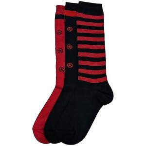 Fontana Calze, 3 paar lange sokken voor jongens van warm elastisch katoen, Italiaans product, Rood-Zwart, 35-38