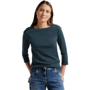 Cecil Boatneck Basic katoenen shirt voor dames, boothals, Strong Petrol Blue, L