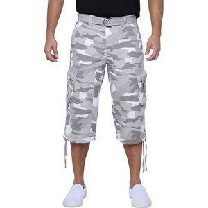 X RAY Men's Belted Long Cargo Shorts for Men, Below Knee Length Mens Cargo Shorts, 3/4 Pants (Big and Tall Shorts for Men) White CAMO 38