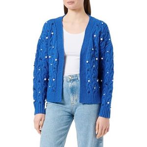 faina Dames gebreide jas met V-hals en parelversiering acryl koningsblauw maat XS/S, koningsblauw, XS
