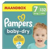 Pampers Baby-Dry Maat 7, 132 Luiers, 15kg+, Tot 100% Bescherming Tegen Lekken ’s Nachts