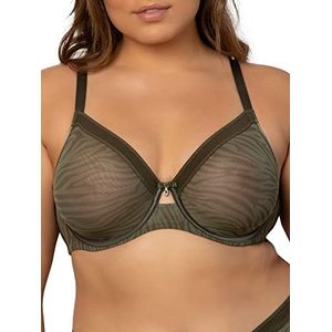 Curvy Couture Women’s Sexy Sheer Mesh Plus Size Full Coverage Bra, Olive Waves, 42DD