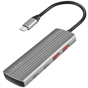 LogiLink UA0413 - Ultra-Slim USB 3.2 Gen2 Hub, 2X USB-A, 2X USB-C, met PD (Power Delivery), 100W, Space Grey