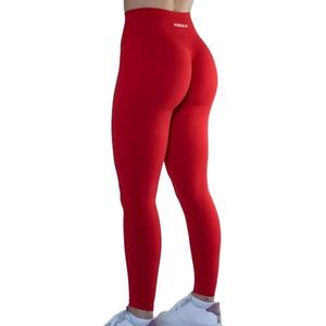 Aurola naadloze scrunch fitness-legging met hoge taille voor dames, figuurcorrigerende fitness-legging met hoge taille en scrunch-effect, perfect voor yoga, gym en sport., Vurig Rood, L