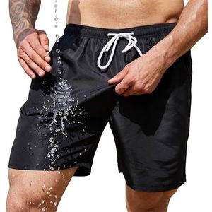 Scotamalone Zwembroek voor heren, sneldrogende zwemshorts 17,5 cm met mesh voering voor badkleding, badpakken, Zwart, L