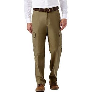 Haggar Men's Stretch Comfort Cargo Expandable Waist Classic Fit Plain Front Pant, Camel, 34x29