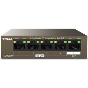 Tenda TEG1105PD, 5-poorts Gigabit PoE-switch met 4 PoE-poorten @30 W, onbeheerde netwerkschakelaar, Ethernet-splitter, geen voedingsadapter nodig, PAKKET ZONDER AANPASSING VAN STROOM, beperkte