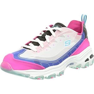 Skechers Dames D'Lites Fresh Air Sneaker, Blauwe synthetische hete roze mesh rand, 37.5 EU