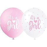 Unique Party 56114 Roze Meisje Baby Shower Latex Ballonnen | 12 inch Wit | 5 Stuks