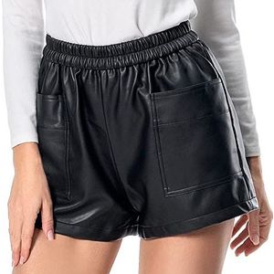 Everbellus Faux lederen shorts met zakken voor vrouwen elastische taille losse PU shorts zwart XXLarge, Zwart, XXL