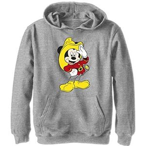 Disney Characters Mickey Firefighter Boy's Hooded Pullover Fleece, Athletic Heather, Small, Athletic Heather, S