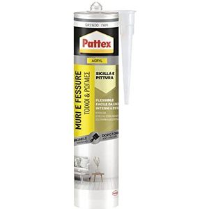 Pattex Grijze afdichtstof voor muren en sleuven, acryl, lakbaar, voor gevels, gewrichten, spleten, geurloos, gebruik binnenshuis, zonder oplosmiddelen, patroon van 280 ml