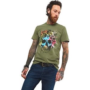 Joe Browns Mannen Floral Skull Graphic Standout T-shirt, kaki, S