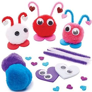 Baker Ross FX340 Lieveheersbeestje Pom Pom decoratie sets - Set van 10, Valentijn knutselset voor kinderen