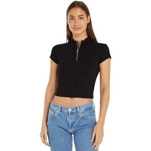 Calvin Klein Jeans Top met halve rits en bonte ribbels voor dames, zwart., S