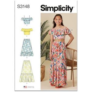 Simplicity Naaipatroon SS3148A Meisjes Ruches Top en Rok A (7-8-10-12-14)