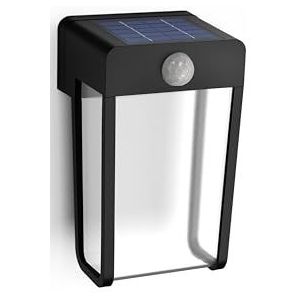 Philips Shroud Solar Wandlamp Buiten - Muurlamp Op Zonne-Energie - met Bewegingssensor - 2.3W - 2700K - Zwart - Helder Glas - IP44 Weerbestendig