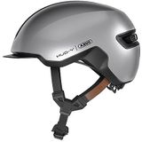 ABUS Urban-helm HUD-Y - magnetisch, oplaadbaar LED-achterlicht & magneetsluiting - coole fietshelm voor dagelijks gebruik - voor mannen en vrouwen - zilver, maat L