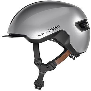 ABUS Urban-helm HUD-Y - magnetisch, oplaadbaar LED-achterlicht & magneetsluiting - coole fietshelm voor dagelijks gebruik - voor mannen en vrouwen - zilver, maat L