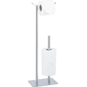 Relaxdays wc rolhouder staand - toiletrolhouder zonder klep - reserverolhouder - badkamer - zilver