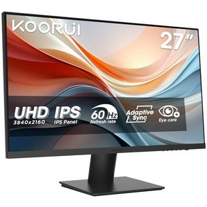 KOORUI N07 27 inch pc-display, 4K monitor UHD (3840 x 2160), IPS 60Hz HDR10 Adaptive Sync, 2x HDMI 2.0 & DisplayPort 1.4, VESA 100 x 100 mm, oogverzorging
