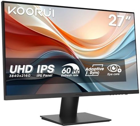 KOORUI N07 27 inch pc-display, 4K monitor UHD (3840 x 2160), IPS 60Hz HDR10 Adaptive Sync, 2x HDMI 2.0 & DisplayPort 1.4, VESA 100 x 100 mm, oogverzorging