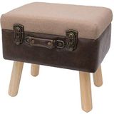 HMF Vintage kruk met opbergruimte van hout | 40 x 32 x 39 cm | bruin | klassiek