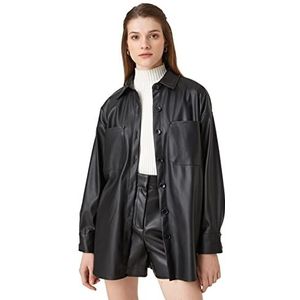 Koton Dames Pocket Button Faux Leather Shacket Jacket, zwart (999), 38